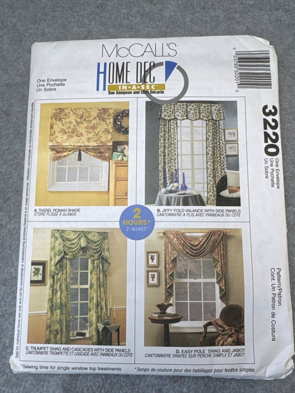 McCalls Home Dec Pattern 3220 Window Treatments & Valances Uncut